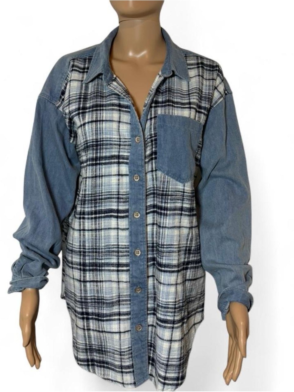 NWT Maurices Blue Plaid and Chambray Button-Down Shirt